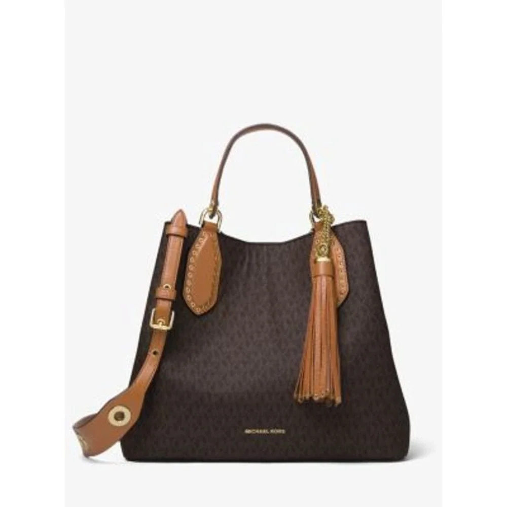 Michael Kors‎ Brooklyn Ladies Large Brown Canvas Satchel Bag